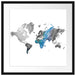 Bunte Weltkarte in Aquarell-Farben B&W Detail Passepartout Quadratisch 55