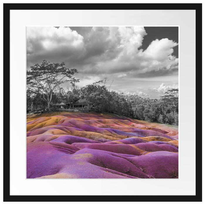 Siebenfarbige Erde bei Chamarel auf Mauritius B&W Detail Passepartout Quadratisch 55