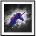 Einhorn Silhouette Galaxie B&W Detail Passepartout Quadratisch 70