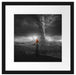 Frau am Strand vor düsterem Tornado B&W Detail Passepartout Quadratisch 40