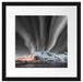 Nordlichter über Gletscher in Norwegen B&W Detail Passepartout Quadratisch 40