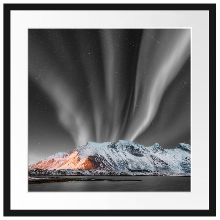 Nordlichter über Gletscher in Norwegen B&W Detail Passepartout Quadratisch 55