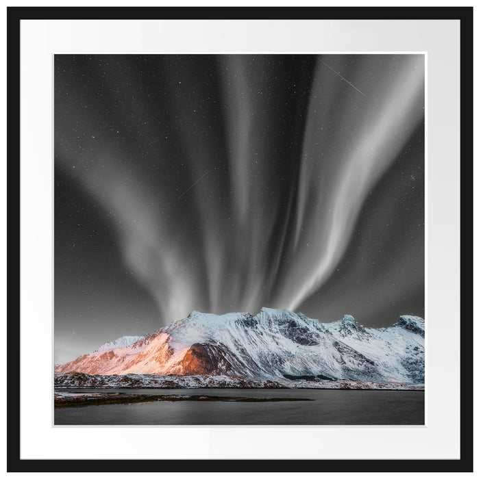 Nordlichter über Gletscher in Norwegen B&W Detail Passepartout Quadratisch 70