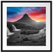 Kirkjufell Vulkan im Sonnenuntergang B&W Detail Passepartout Quadratisch 55