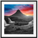 Kirkjufell Vulkan im Sonnenuntergang B&W Detail Passepartout Quadratisch 70