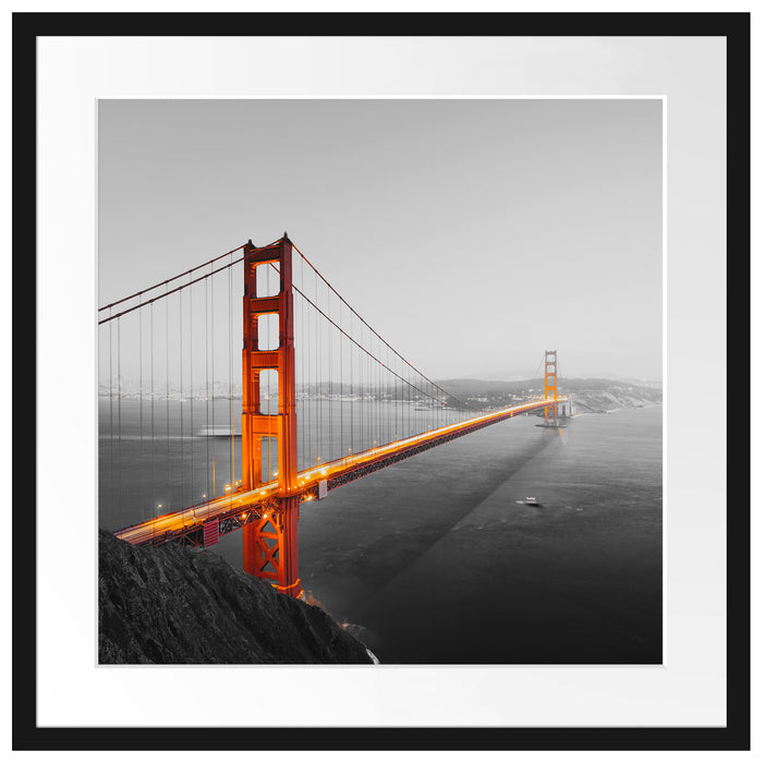 Golden Gate Bridge in der Abenddämmerung B&W Detail Passepartout Quadratisch 55