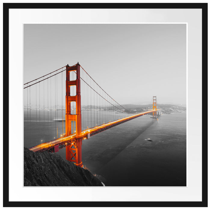 Golden Gate Bridge in der Abenddämmerung B&W Detail Passepartout Quadratisch 70