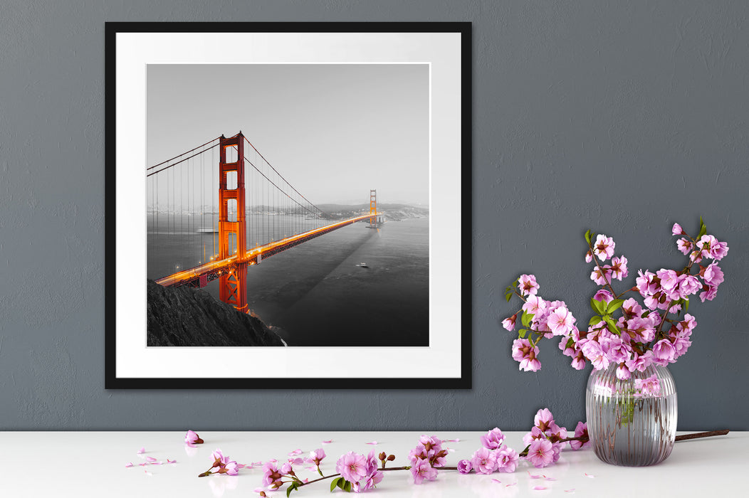 Golden Gate Bridge in der Abenddämmerung B&W Detail Passepartout Detail Quadratisch