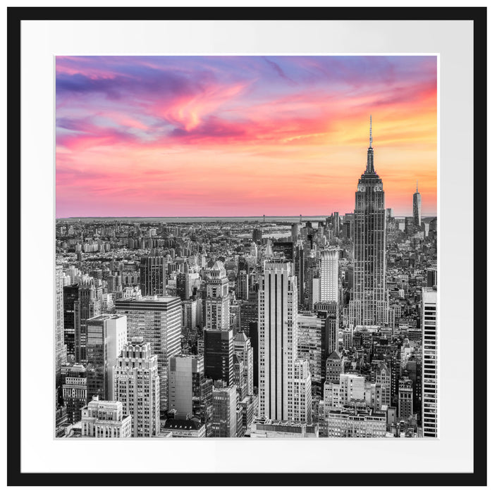 New York City bei Sonnenuntergang B&W Detail Passepartout Quadratisch 70