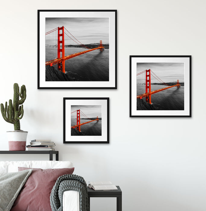 Golden Gate Bridge bei Sonnenuntergang B&W Detail Passepartout Wohnzimmer Quadratisch