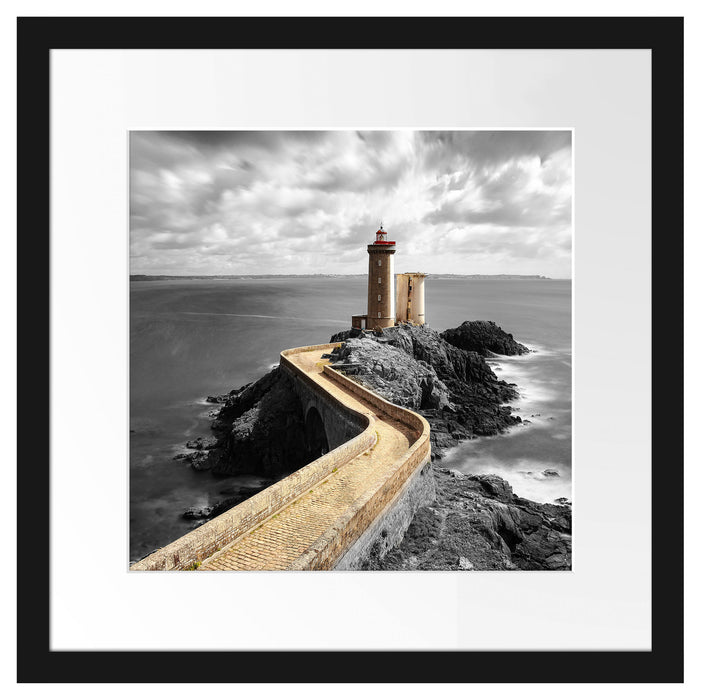 Steinbrücke zum Leuchtturm Phare du Petit Minou B&W Detail Passepartout Quadratisch 40