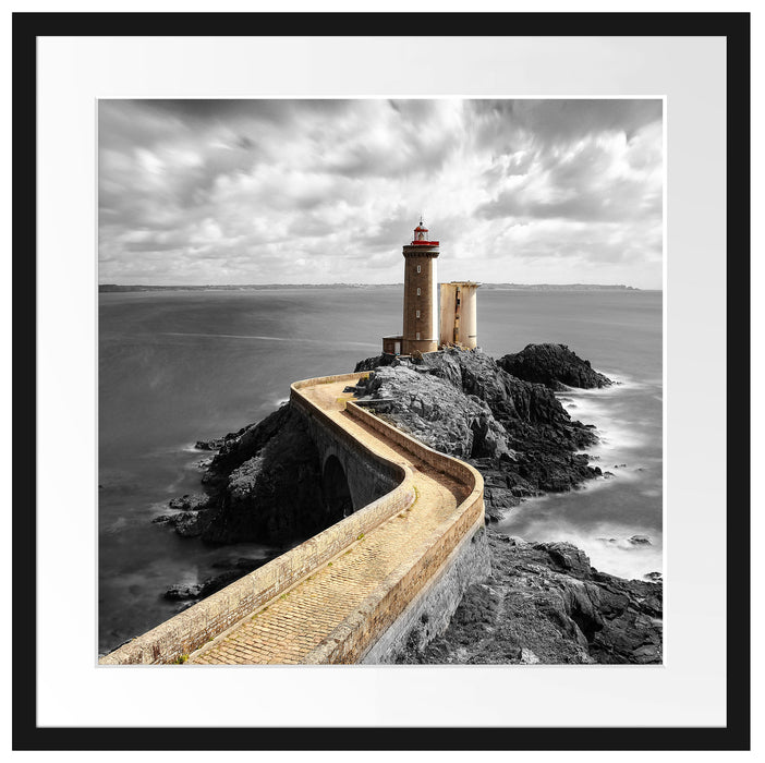Steinbrücke zum Leuchtturm Phare du Petit Minou B&W Detail Passepartout Quadratisch 55