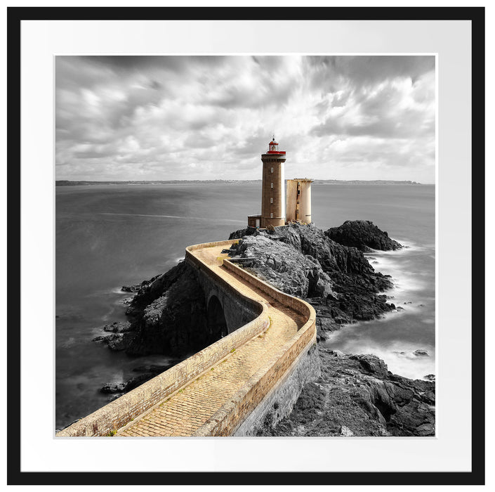 Steinbrücke zum Leuchtturm Phare du Petit Minou B&W Detail Passepartout Quadratisch 70