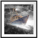 Fischerboot im Sturm auf hoher See B&W Detail Passepartout Quadratisch 70