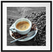 Espressotasse mit Kaffeebohnen B&W Detail Passepartout Quadratisch 55