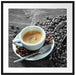 Espressotasse mit Kaffeebohnen B&W Detail Passepartout Quadratisch 70