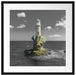 Leuchtturm auf kleiner Insel im Meer B&W Detail Passepartout Quadratisch 55