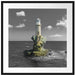 Leuchtturm auf kleiner Insel im Meer B&W Detail Passepartout Quadratisch 70