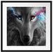Abstrakter Wolf mit rauchenden Augen B&W Detail Passepartout Quadratisch 55