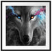 Abstrakter Wolf mit rauchenden Augen B&W Detail Passepartout Quadratisch 70