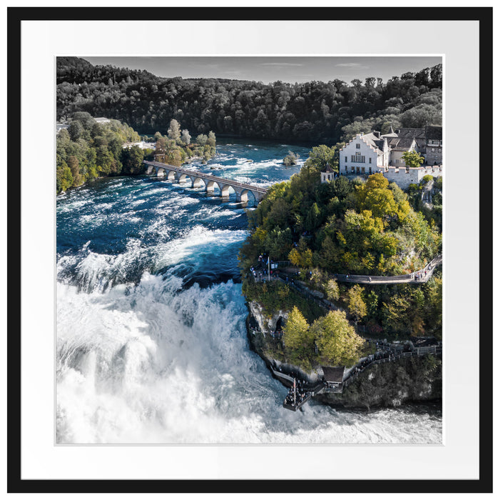 Panorama vom Rheinfall in der Schweiz B&W Detail Passepartout Quadratisch 70