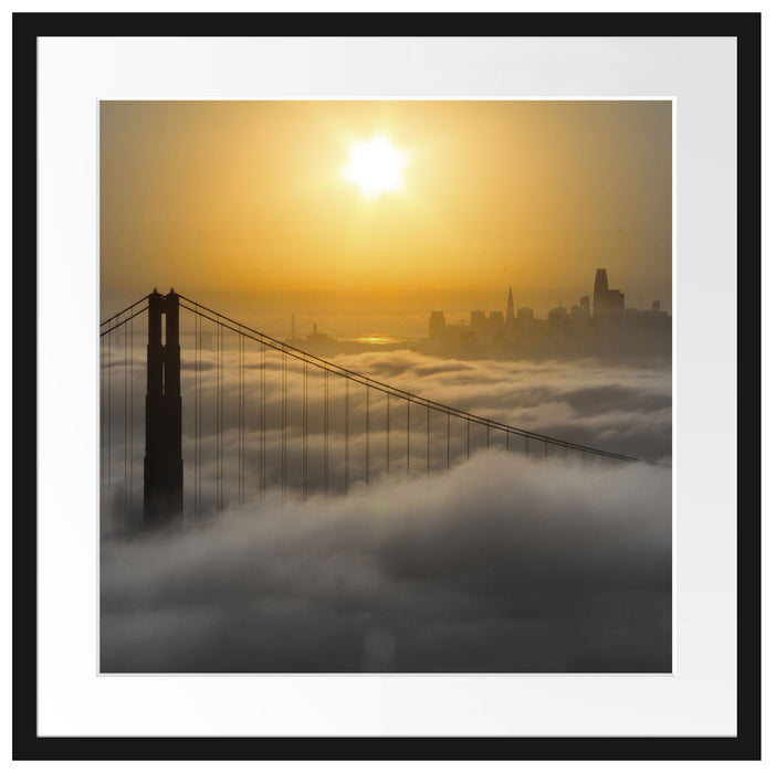 Golden Gate Bridge im Sonnenaufgang B&W Detail Passepartout Quadratisch 55