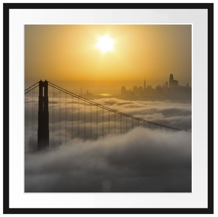 Golden Gate Bridge im Sonnenaufgang B&W Detail Passepartout Quadratisch 70