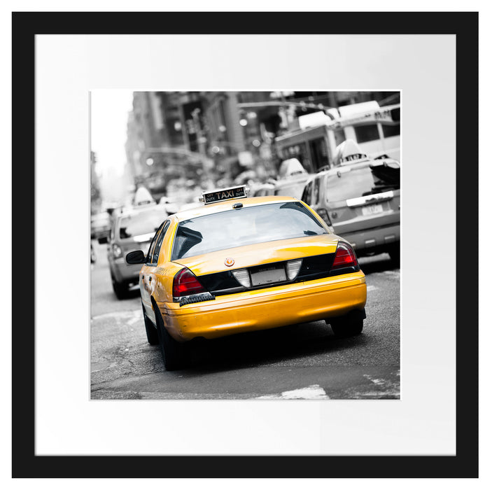 Gelbe Taxis am Times Square in New York B&W Detail Passepartout Quadratisch 40