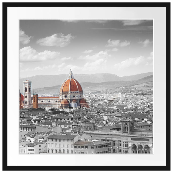 Panoramablick über die Dächer von Florenz B&W Detail Passepartout Quadratisch 70