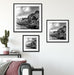 Einsames rotes Haus am Meer in Norwegen, Monochrome Passepartout Wohnzimmer Quadratisch