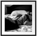 Frau in erotischen Dessous auf Bett, Monochrome Passepartout Quadratisch 55