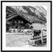 Kühe vor Blochhütte auf Albenweide, Monochrome Passepartout Quadratisch 70