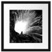 meditierende Frau vor Loch in Galaxie, Monochrome Passepartout Quadratisch 40