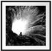 meditierende Frau vor Loch in Galaxie, Monochrome Passepartout Quadratisch 70
