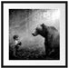 Mädchen mit Teddy und Bär im Wald, Monochrome Passepartout Quadratisch 55
