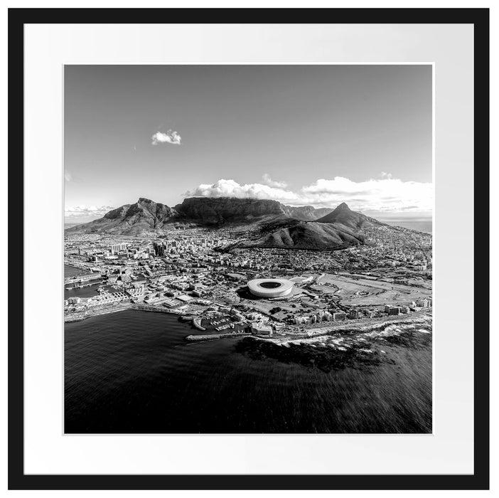 Luftaufnahme von Kapstadt, Monochrome Passepartout Quadratisch 55