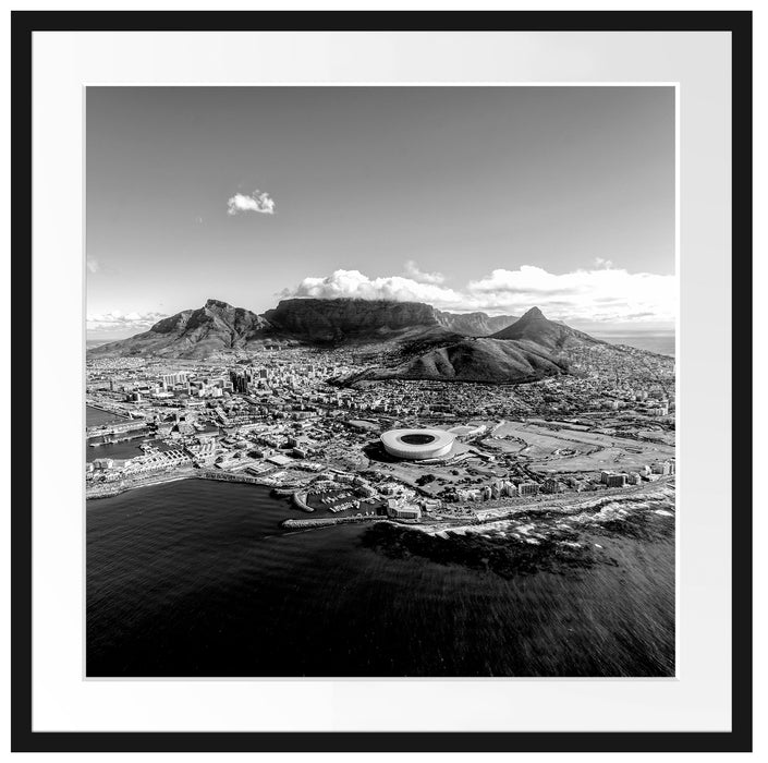 Luftaufnahme von Kapstadt, Monochrome Passepartout Quadratisch 70