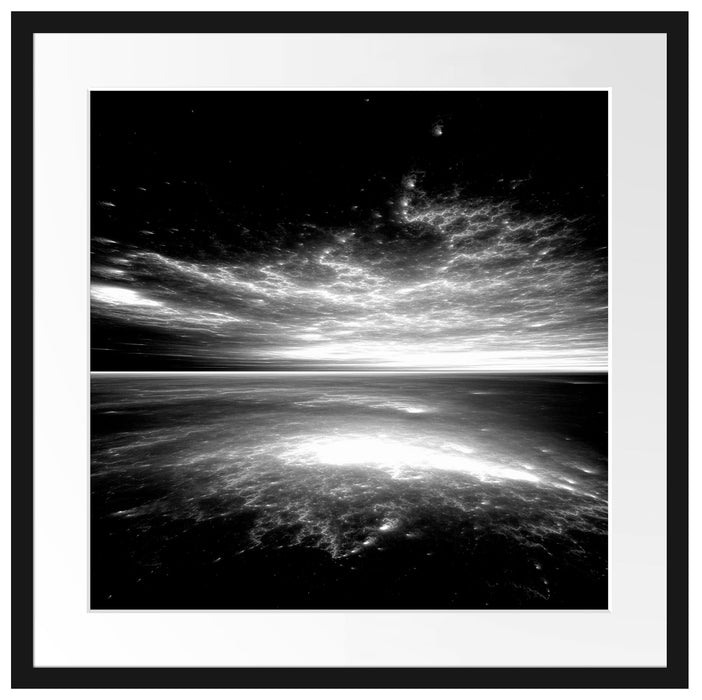 Horizont unter bunter Wolkendecke, Monochrome Passepartout Quadratisch 55