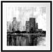 Abstraktes Ölgemälde einer Skyline, Monochrome Passepartout Quadratisch 55