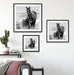 Pferdemutter mit Fohlen auf Wiese, Monochrome Passepartout Wohnzimmer Quadratisch