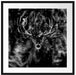 Machtvoller Hirsch im Winterwald, Monochrome Passepartout Quadratisch 70