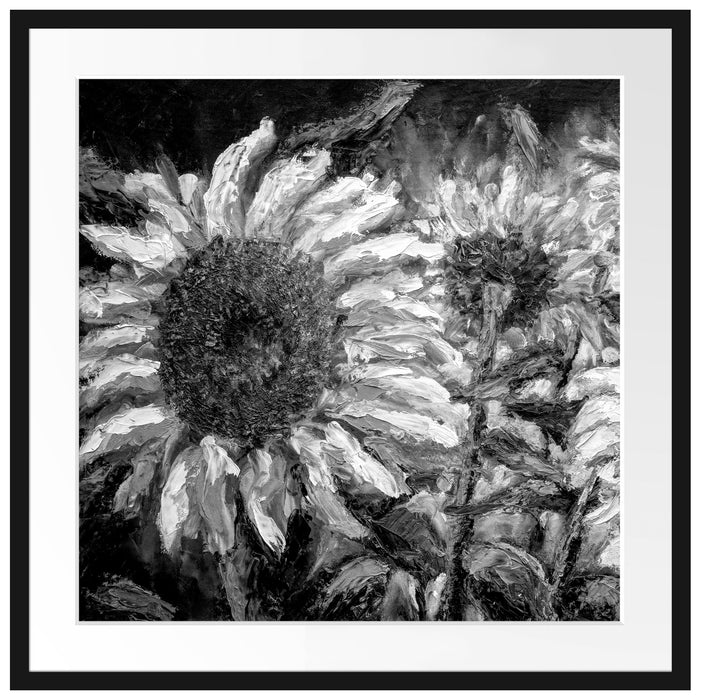 Sonnenblumen vor blauem Hintergrund, Monochrome Passepartout Quadratisch 70