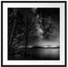 Bäume am See in sternenklarer Nacht, Monochrome Passepartout Quadratisch 70