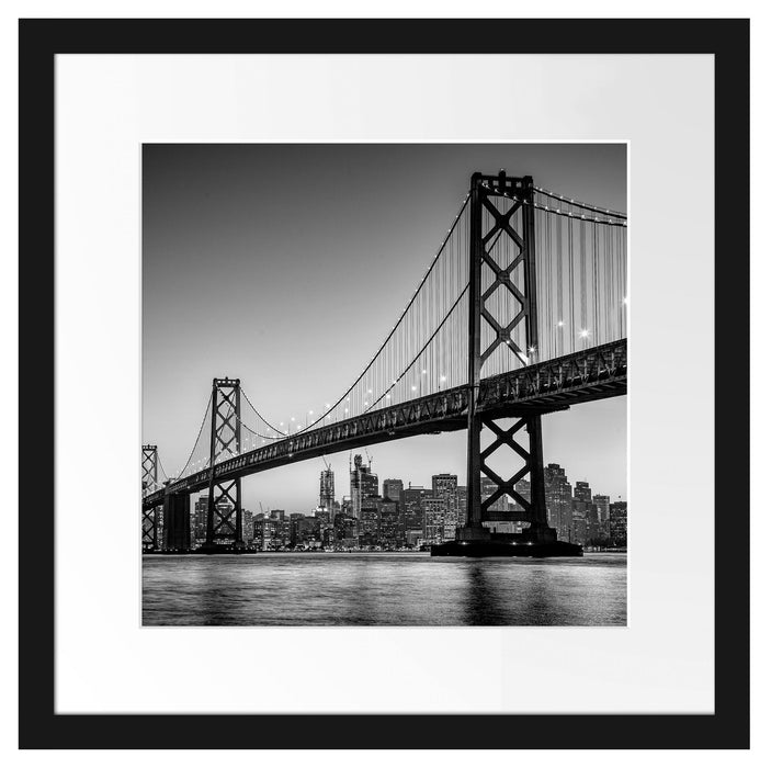 Oakland Bay Brücke bei Sonnenuntergang, Monochrome Passepartout Quadratisch 40