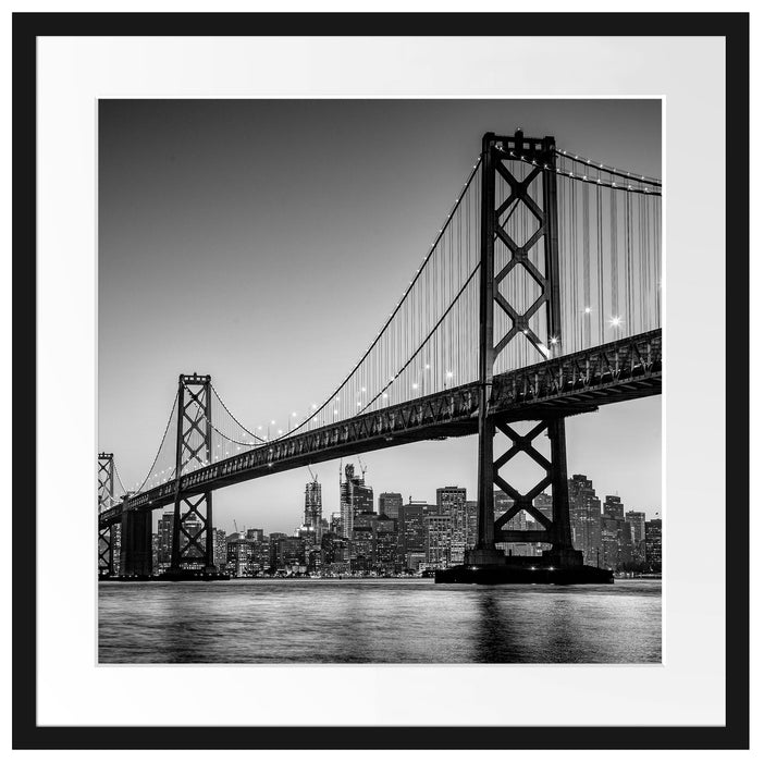 Oakland Bay Brücke bei Sonnenuntergang, Monochrome Passepartout Quadratisch 55
