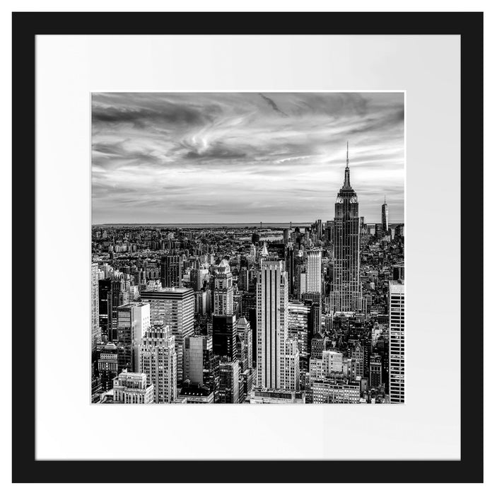 New York City bei Sonnenuntergang, Monochrome Passepartout Quadratisch 40