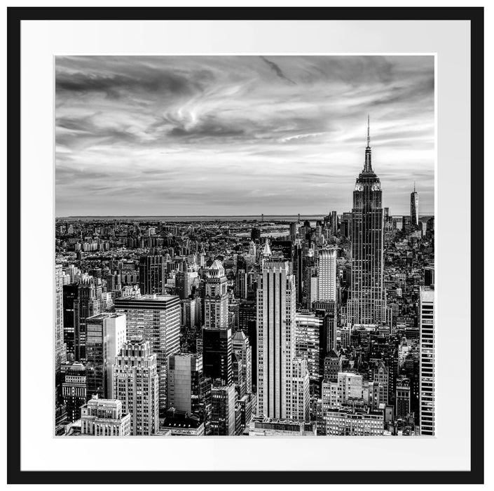 New York City bei Sonnenuntergang, Monochrome Passepartout Quadratisch 70