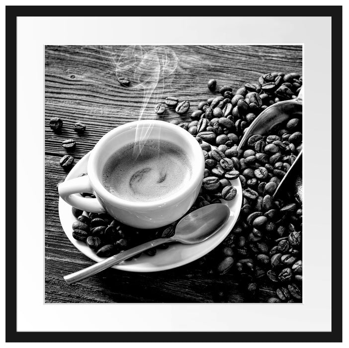 Espressotasse mit Kaffeebohnen, Monochrome Passepartout Quadratisch 55
