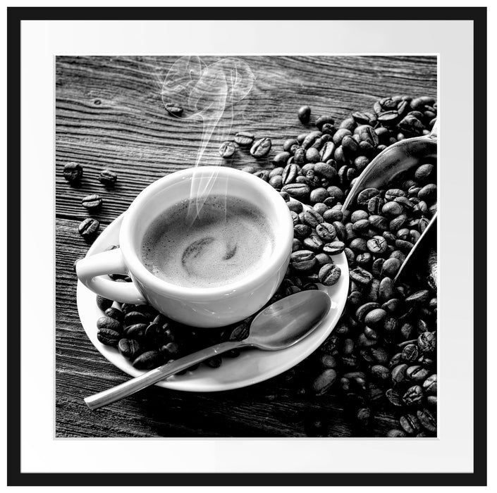 Espressotasse mit Kaffeebohnen, Monochrome Passepartout Quadratisch 70