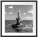 Leuchtturm auf kleiner Insel im Meer, Monochrome Passepartout Quadratisch 55